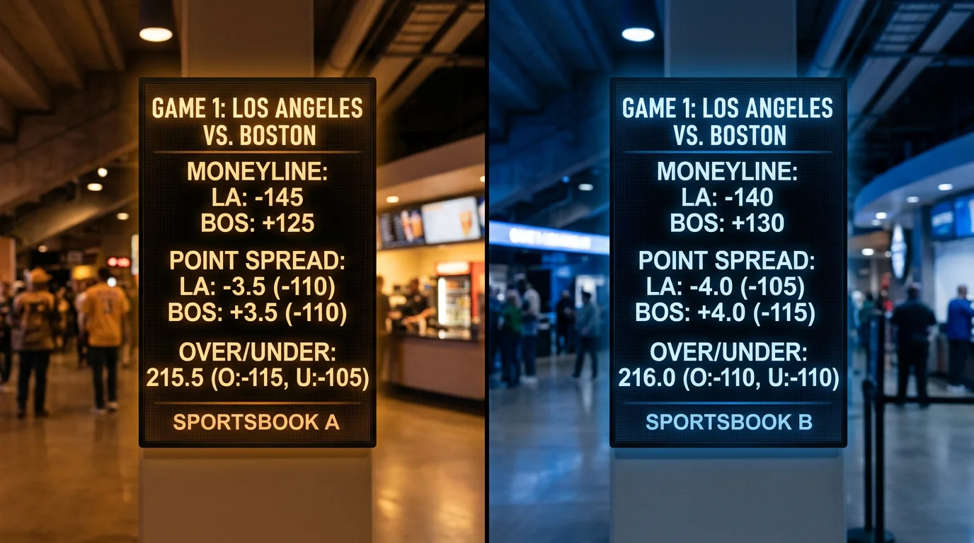 Duas telas de operadoras diferentes mostrando odds divergentes para o mesmo jogo da NBA
