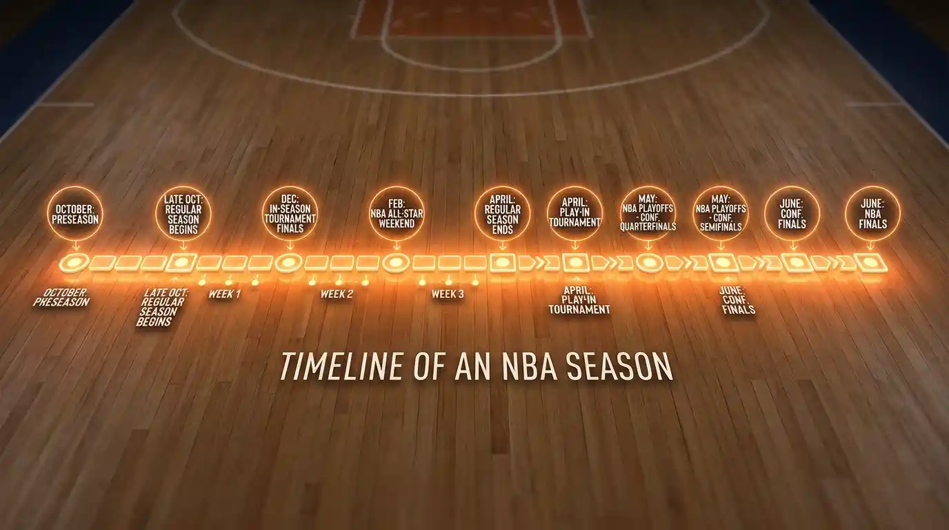 Calendário da temporada da NBA com marcos como All-Star break e início dos playoffs