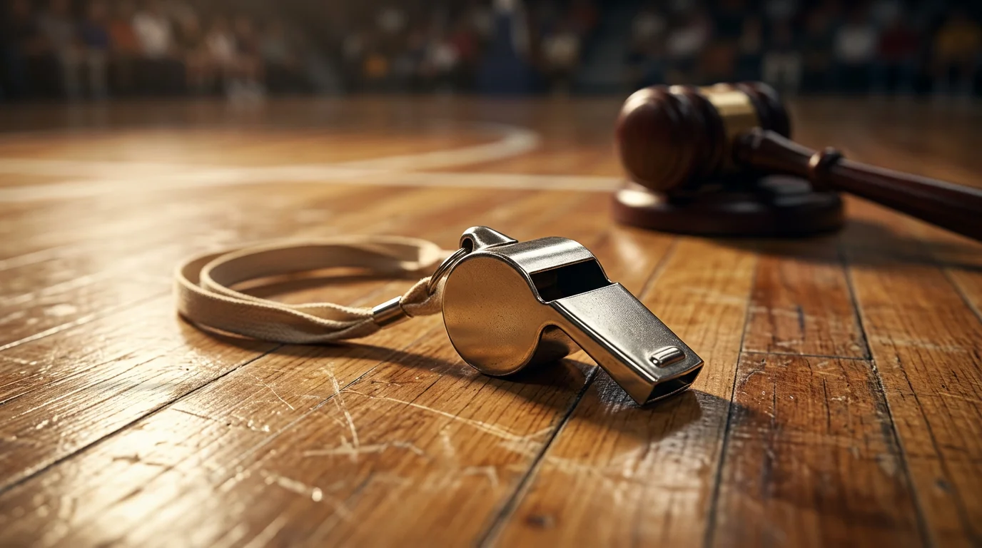 Balanca da justica ao lado de uma bola de basquete simbolizando integridade esportiva